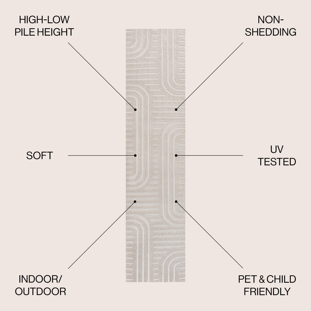 Verde High-Low MidCentury Modern Arch Stripe Two-Tone Indoor/Outdoor Area Rug