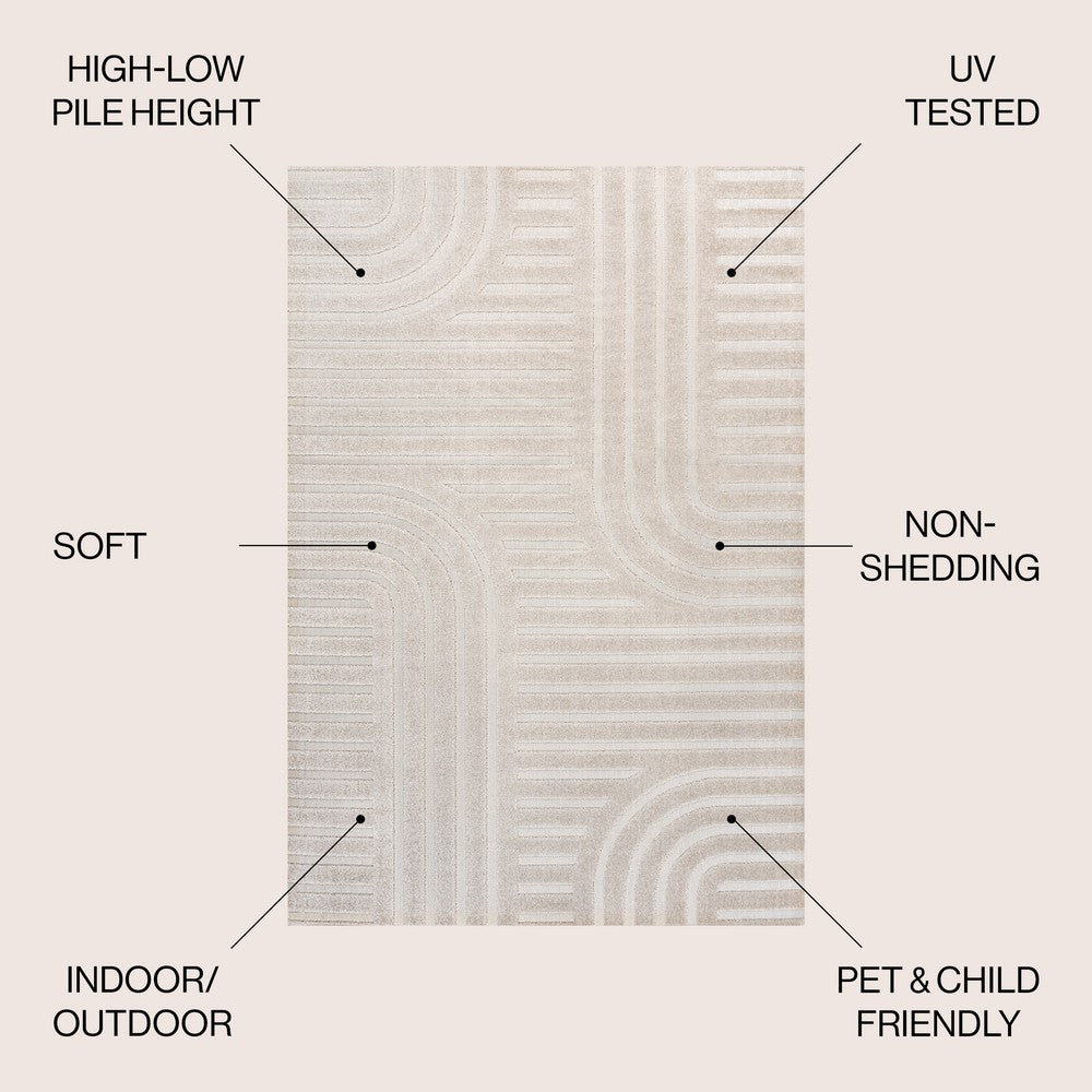 Verde High-Low MidCentury Modern Arch Stripe Two-Tone Indoor/Outdoor Area Rug