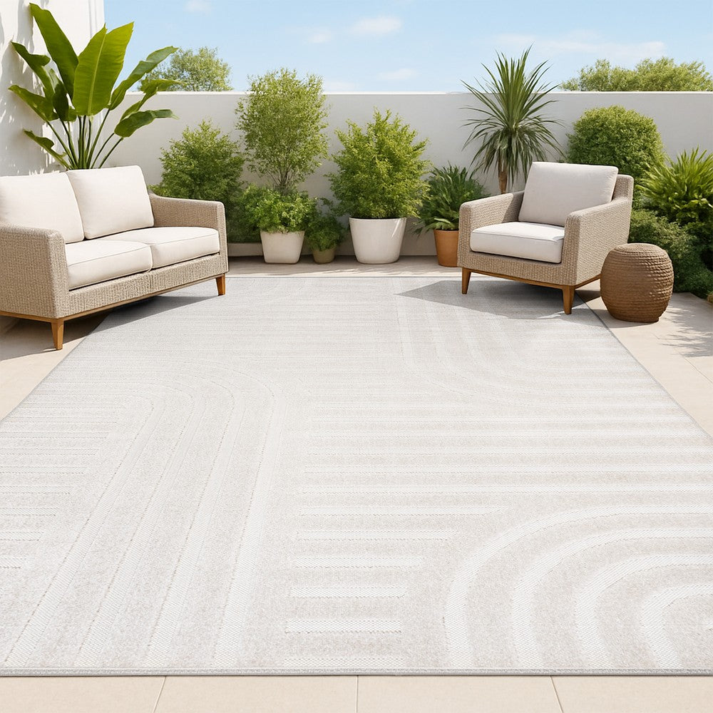Verde High-Low MidCentury Modern Arch Stripe Two-Tone Indoor/Outdoor Area Rug