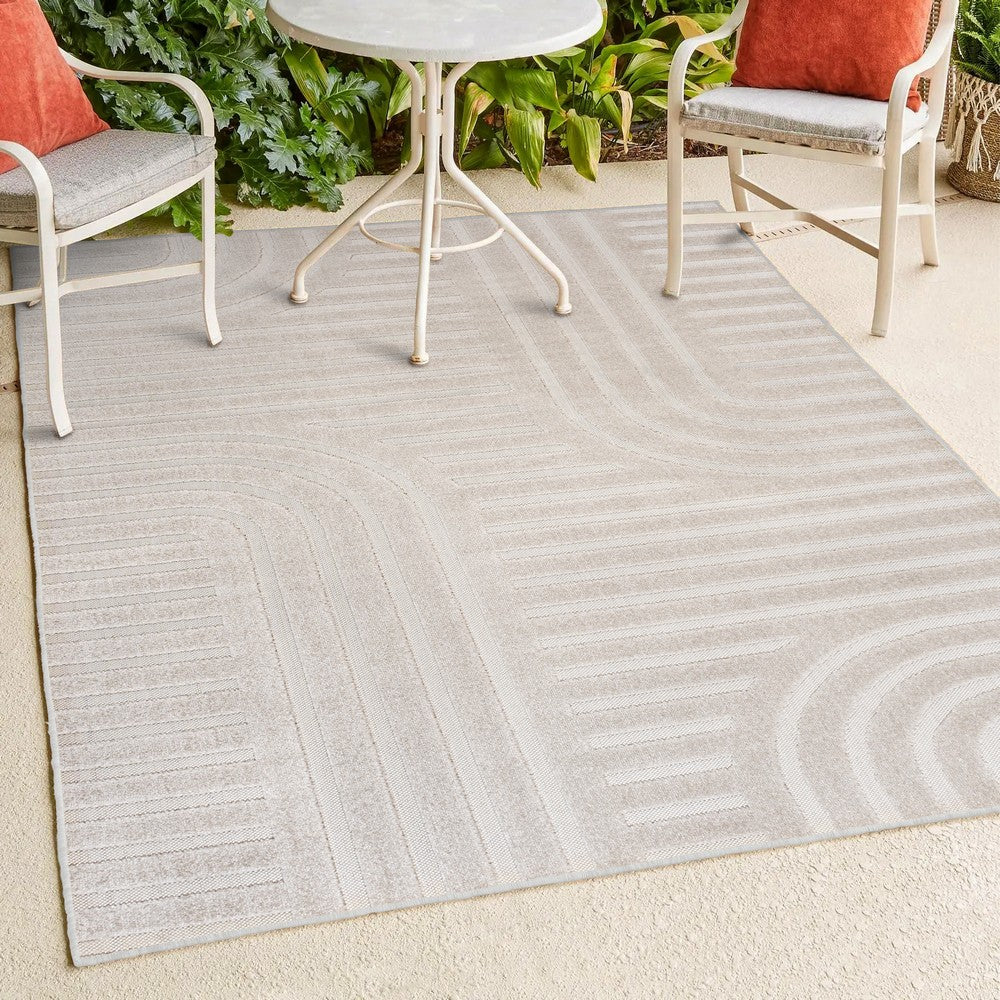 Verde High-Low MidCentury Modern Arch Stripe Two-Tone Indoor/Outdoor Area Rug