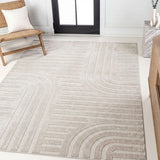 Verde High-Low MidCentury Modern Arch Stripe Two-Tone Indoor/Outdoor Area Rug
