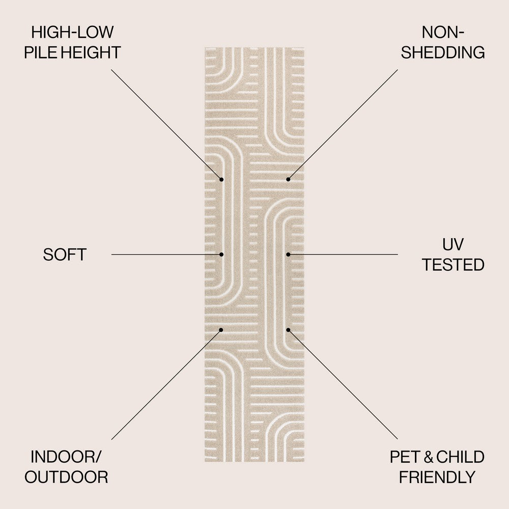 Verde High-Low MidCentury Modern Arch Stripe Two-Tone Indoor/Outdoor Area Rug