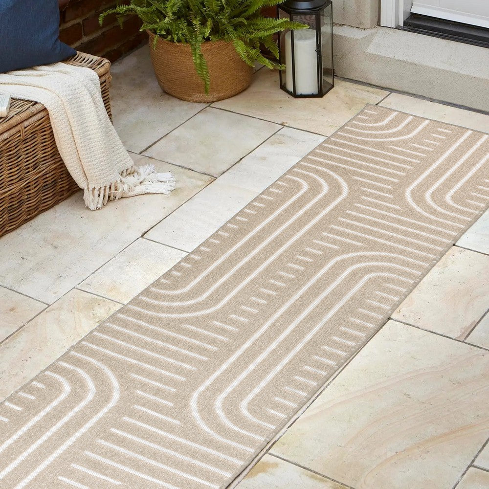 Verde High-Low MidCentury Modern Arch Stripe Two-Tone Indoor/Outdoor Area Rug