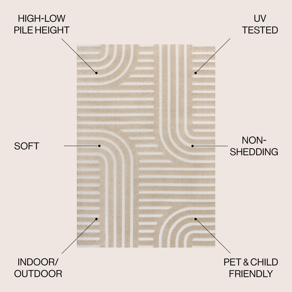 Verde High-Low MidCentury Modern Arch Stripe Two-Tone Indoor/Outdoor Area Rug