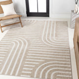 Verde High-Low MidCentury Modern Arch Stripe Two-Tone Indoor/Outdoor Area Rug