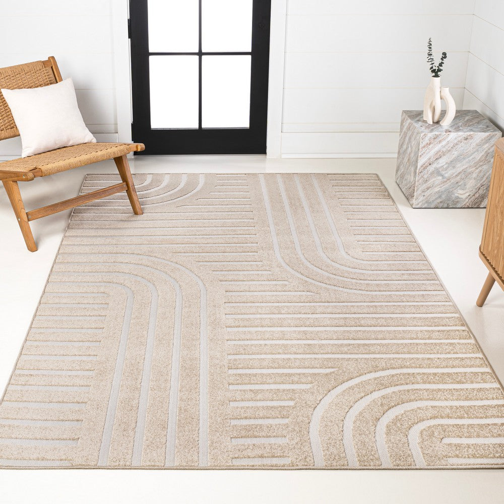 Verde High-Low MidCentury Modern Arch Stripe Two-Tone Indoor/Outdoor Area Rug