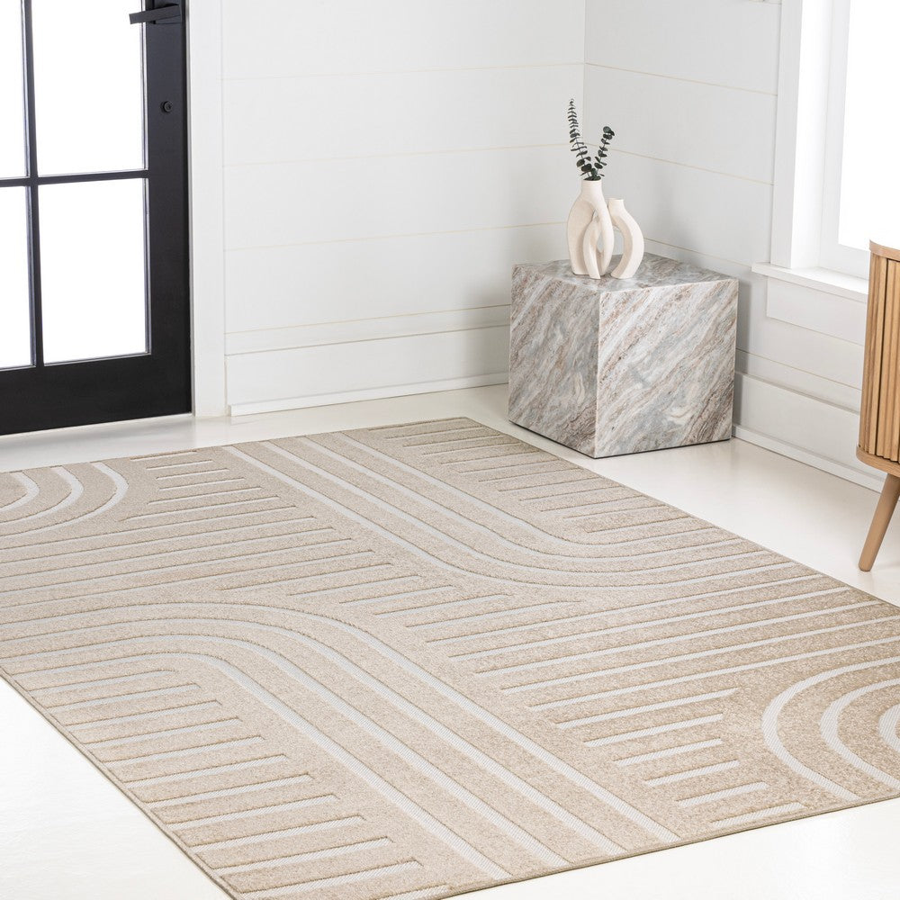 Verde High-Low MidCentury Modern Arch Stripe Two-Tone Indoor/Outdoor Area Rug
