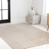 Verde High-Low MidCentury Modern Arch Stripe Two-Tone Indoor/Outdoor Area Rug