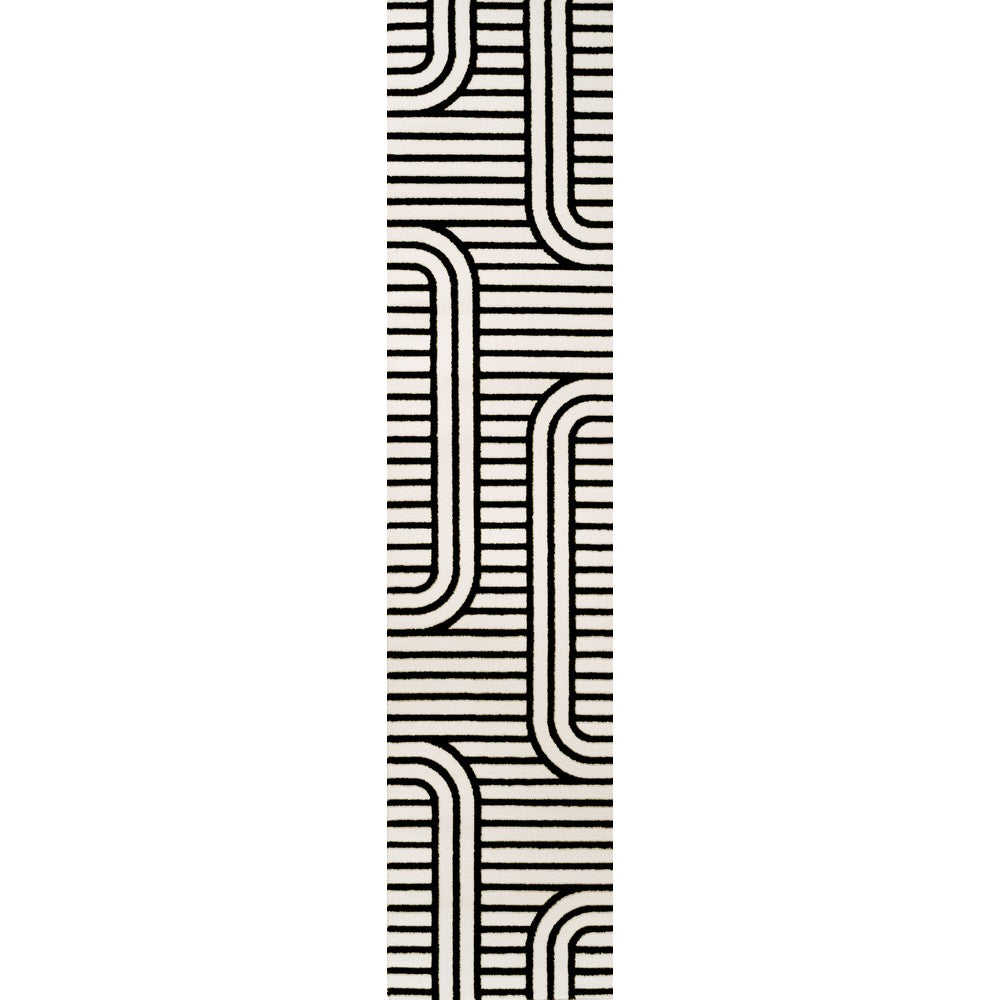 Verde High-Low MidCentury Modern Arch Stripe Two-Tone Indoor/Outdoor Area Rug