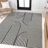 Verde High-Low MidCentury Modern Arch Stripe Two-Tone Indoor/Outdoor Area Rug