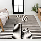 Verde High-Low MidCentury Modern Arch Stripe Two-Tone Indoor/Outdoor Area Rug