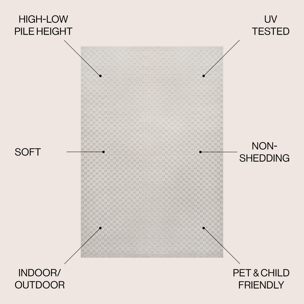 Tartan High-Low Modern Minimalist Checkered Monotone Indoor/Outdoor Area Rug