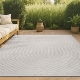 Tartan High-Low Modern Minimalist Checkered Monotone Indoor/Outdoor Area Rug