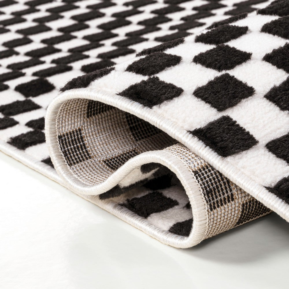 Tartan High-Low Modern Minimalist Checkered Monotone Indoor/Outdoor Area Rug