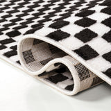 Tartan High-Low Modern Minimalist Checkered Monotone Indoor/Outdoor Area Rug