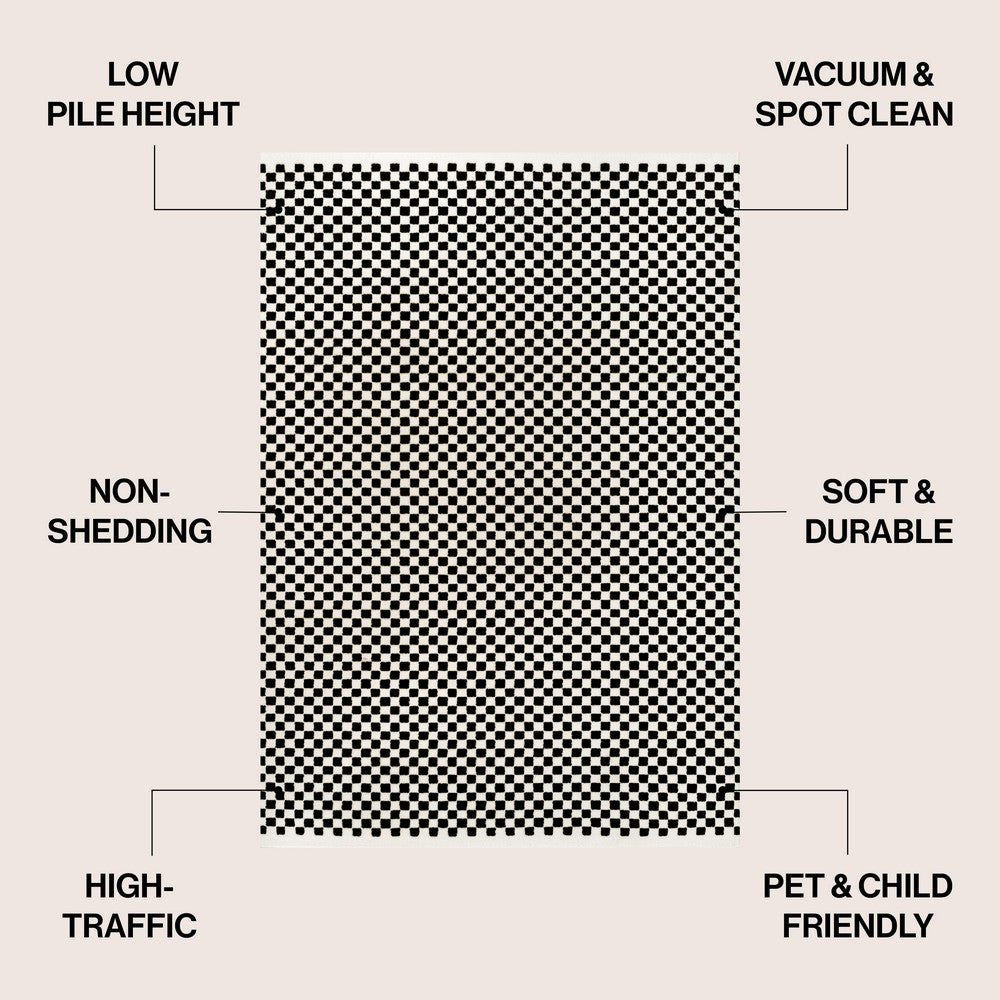 Tartan High-Low Modern Minimalist Checkered Monotone Indoor/Outdoor Area Rug