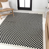 Tartan High-Low Modern Minimalist Checkered Monotone Indoor/Outdoor Area Rug