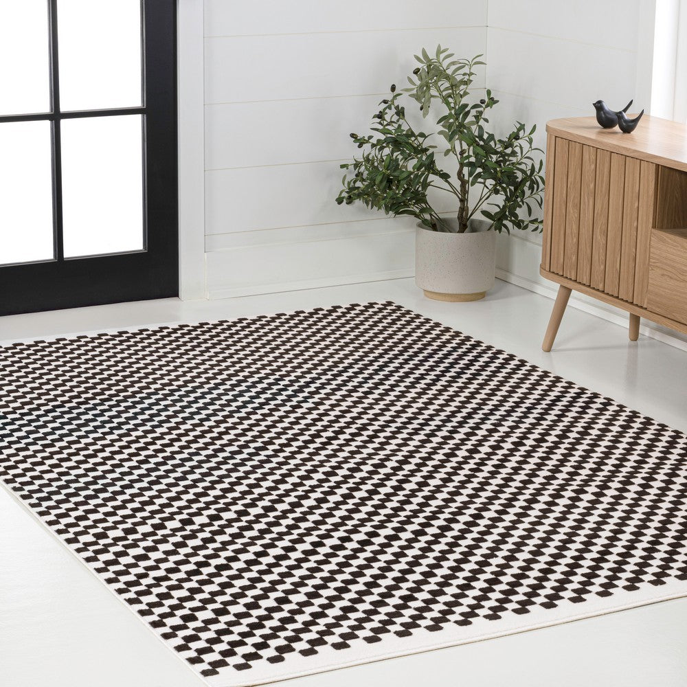 Tartan High-Low Modern Minimalist Checkered Monotone Indoor/Outdoor Area Rug