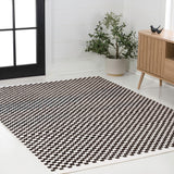 Tartan High-Low Modern Minimalist Checkered Monotone Indoor/Outdoor Area Rug
