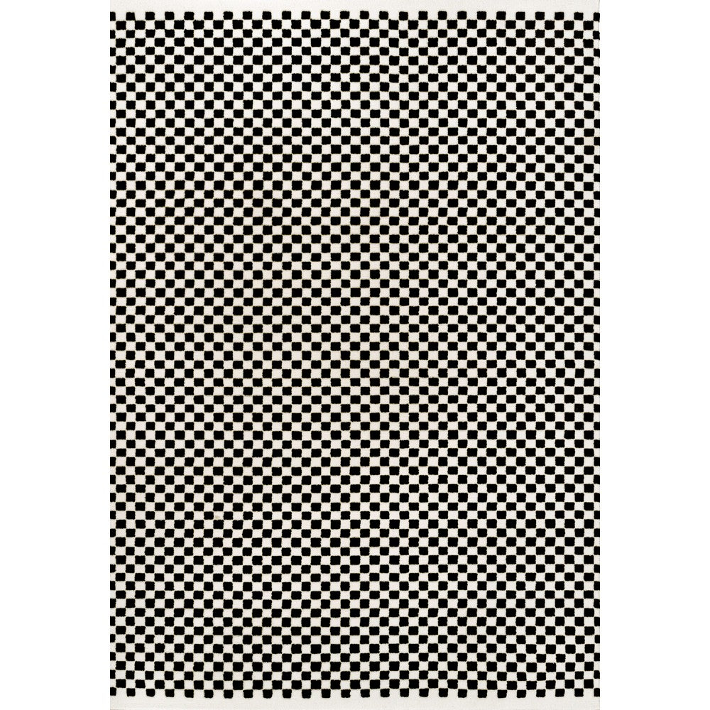Tartan High-Low Modern Minimalist Checkered Monotone Indoor/Outdoor Area Rug