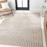 Sophia High-Low MidCentury Modern Arch Stripe Two-Tone Indoor/Outdoor Area Rug