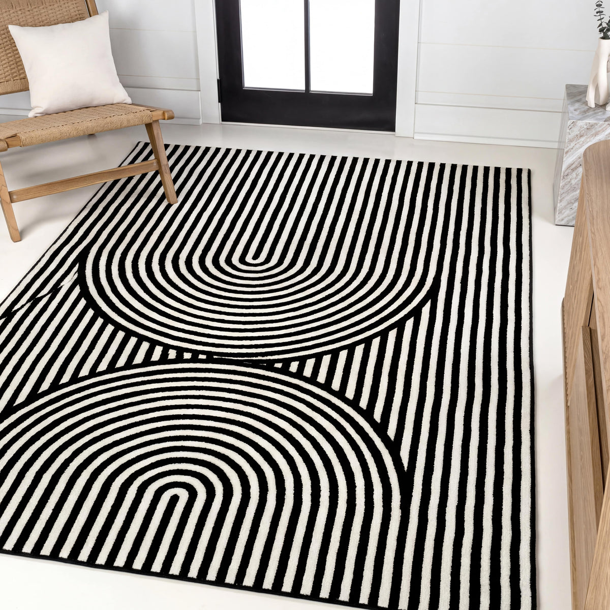 Sophia High-Low MidCentury Modern Arch Stripe Two-Tone Indoor/Outdoor Area Rug