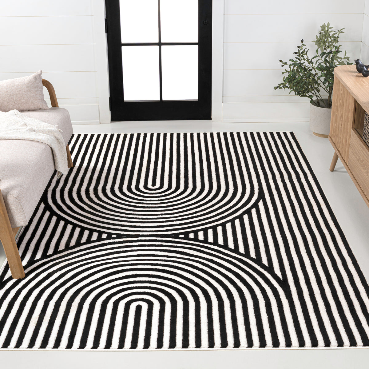 Sophia High-Low MidCentury Modern Arch Stripe Two-Tone Indoor/Outdoor Area Rug