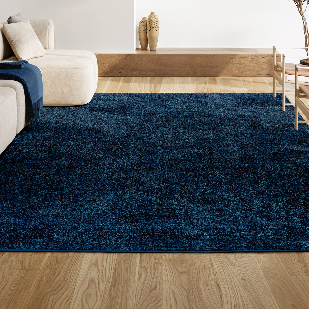 Trivor Haze Solid Low-Pile Area Rug Navy