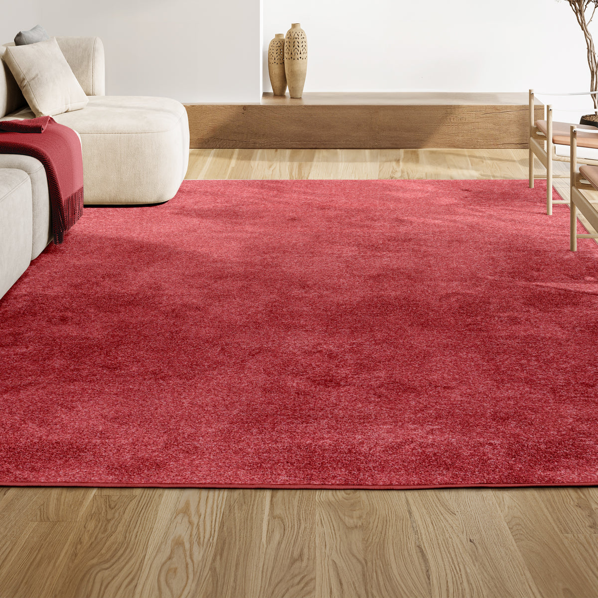 Trivor Haze Solid Low-Pile Area Rug Red