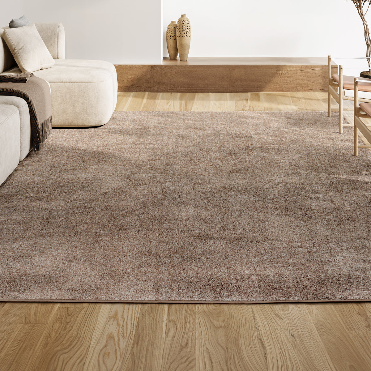 Trivor Haze Solid Low-Pile Area Rug Beige