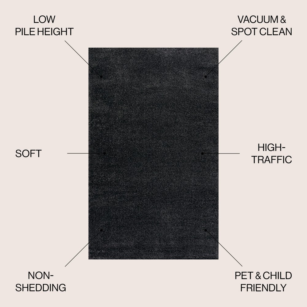 Trivor Haze Solid Low-Pile Area Rug Black