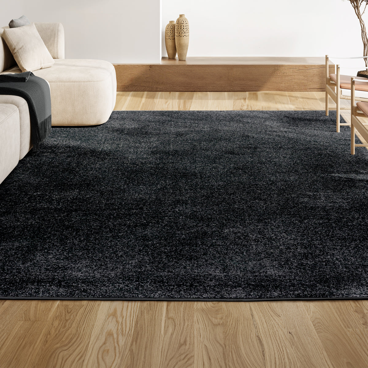 Trivor Haze Solid Low-Pile Area Rug Black