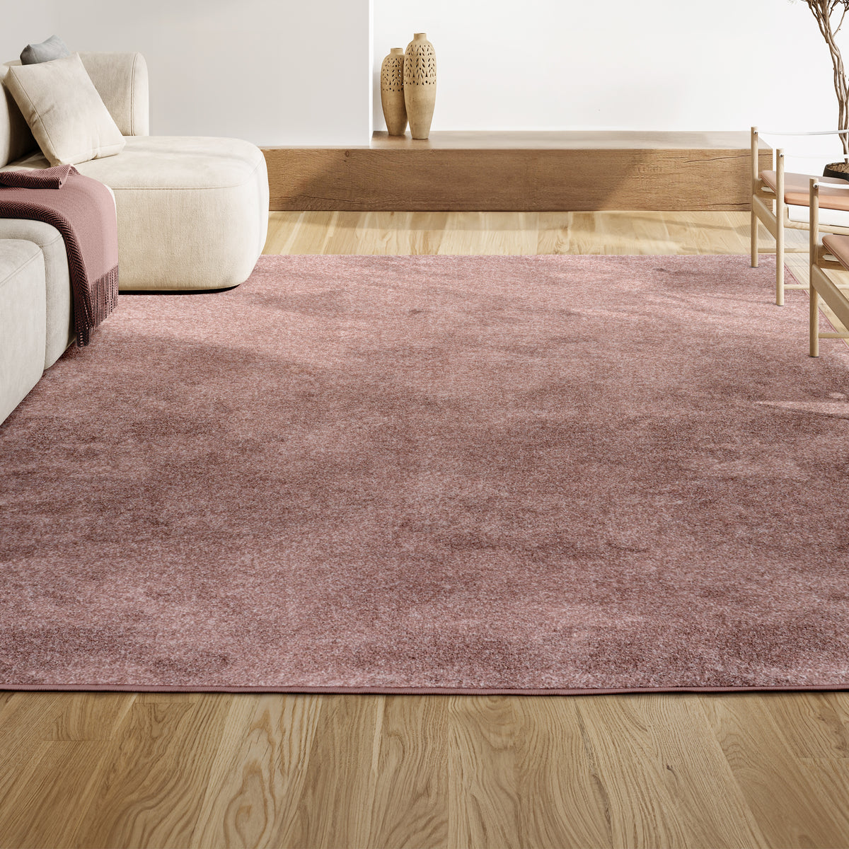 Trivor Haze Solid Low-pile Area Rug Pink