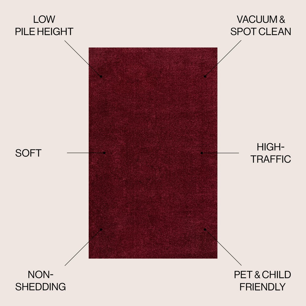 Trivor Haze Solid Low-pile Area Rug Dark Red