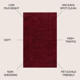 Trivor Haze Solid Low-pile Area Rug Dark Red