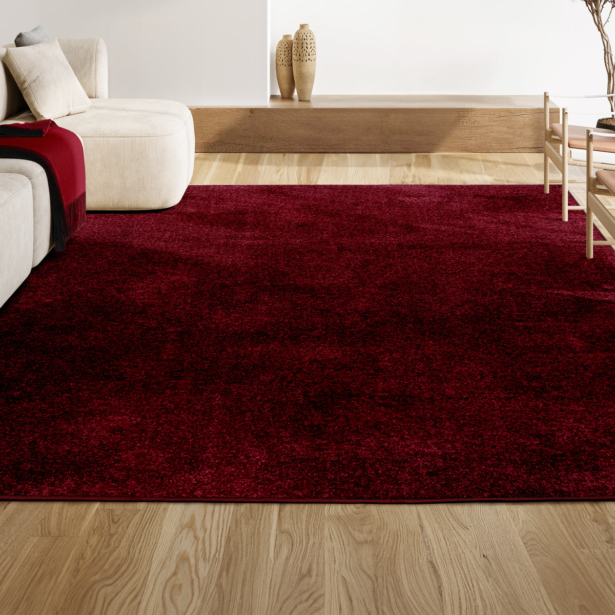Trivor Haze Solid Low-pile Area Rug Dark Red