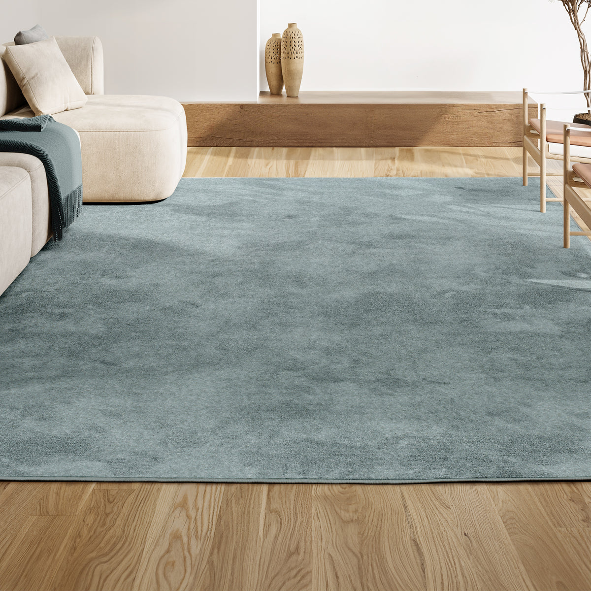 Trivor Haze Solid Low-pile Area Rug Light Blue