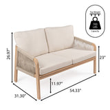 Alarice Modern Bohemian Roped Acacia Wood Outdoor Loveseat with Cushions