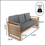 Rattler 3-Seat Mid-Century Modern Roped Acacia Wood Outdoor Sofa with Cushions