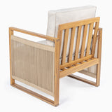 Noble Mid-Century Modern Roped Acacia Wood Outdoor Patio Chair with Cushions Set 2