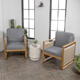 Noble Mid-Century Modern Roped Acacia Wood Outdoor Patio Chair with Cushions Set 2