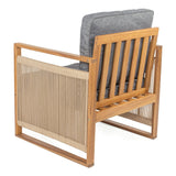 Noble Mid-Century Modern Roped Acacia Wood Outdoor Patio Chair with Cushions Set 2