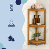 Tera 33" Classic Minimalist 3-Tier Acacia Wood Freestanding Bathroom Corner Shelf