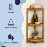 Tera 33" Classic Minimalist 3-Tier Acacia Wood Freestanding Bathroom Corner Shelf