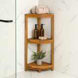Tera 33" Classic Minimalist 3-Tier Acacia Wood Freestanding Bathroom Corner Shelf