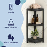 Tera 33" Classic Minimalist 3-Tier Acacia Wood Freestanding Bathroom Corner Shelf