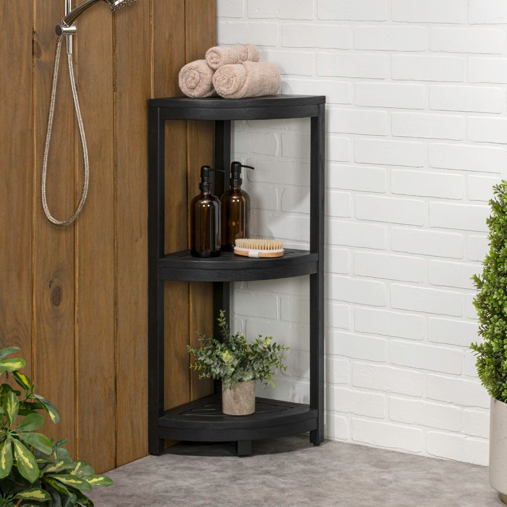 Tera 33" Classic Minimalist 3-Tier Acacia Wood Freestanding Bathroom Corner Shelf