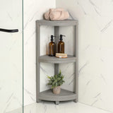 Tera 33" Classic Minimalist 3-Tier Acacia Wood Freestanding Bathroom Corner Shelf