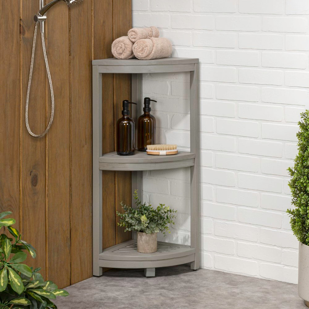 Tera 33" Classic Minimalist 3-Tier Acacia Wood Freestanding Bathroom Corner Shelf