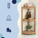 Tera 33" Classic Minimalist 3-Tier Acacia Wood Freestanding Bathroom Corner Shelf